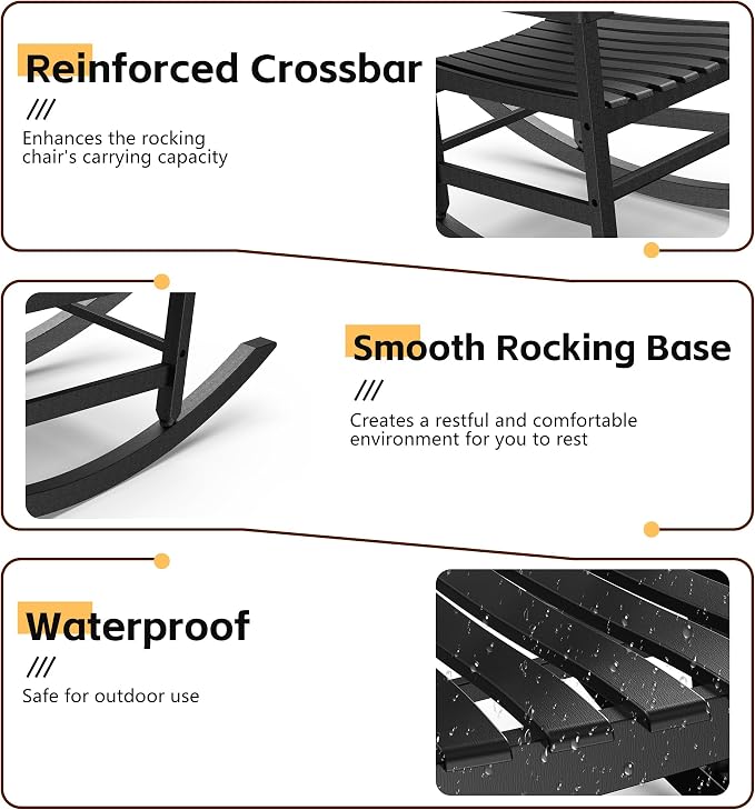 Patio Rocking Chair Outdoor Set of 1, Weather Resistant Poly Resin Oversized - Image 4