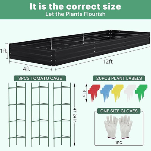 12×4×1ft Galvanized Metal Raised Garden Bed, Metal Planter Kit Box Outdoor - Image 2