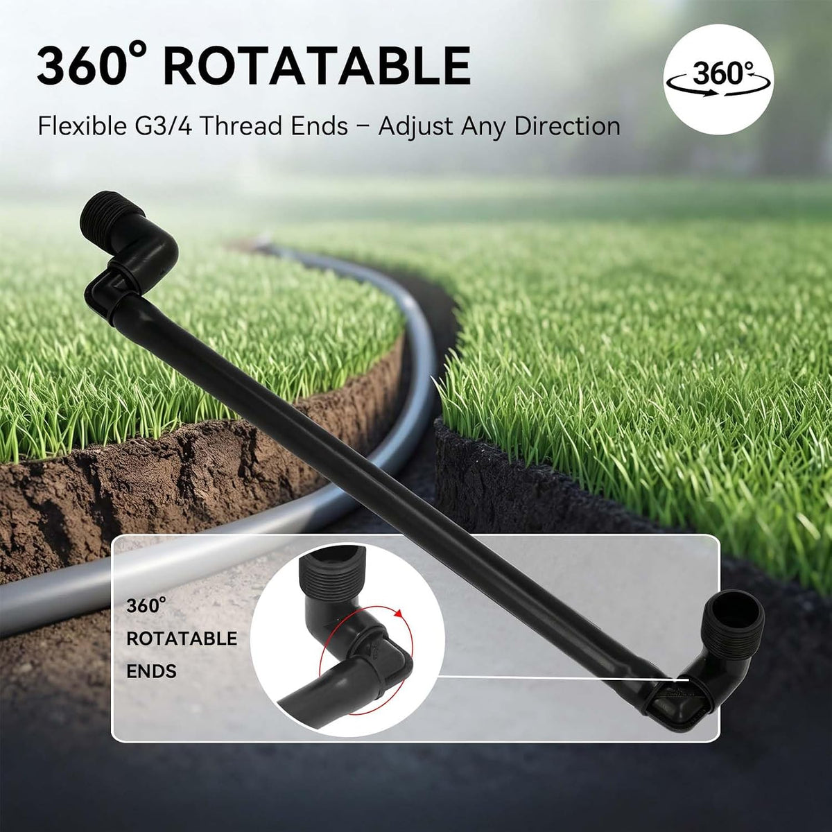 Irrigation Flexible Swing Pipe, 5PCS G3/4 Thread Pipe Joint Rotatable Irrigation Swing Joints Automatic Swing Sprinkler Irrigation Accessories for Garden Sprinkler System