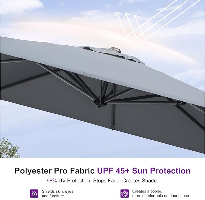 PURPLE LEAF 10 Feet Patio Umbrella Outdoor Cantilever Square Umbrella Aluminum - Image 5