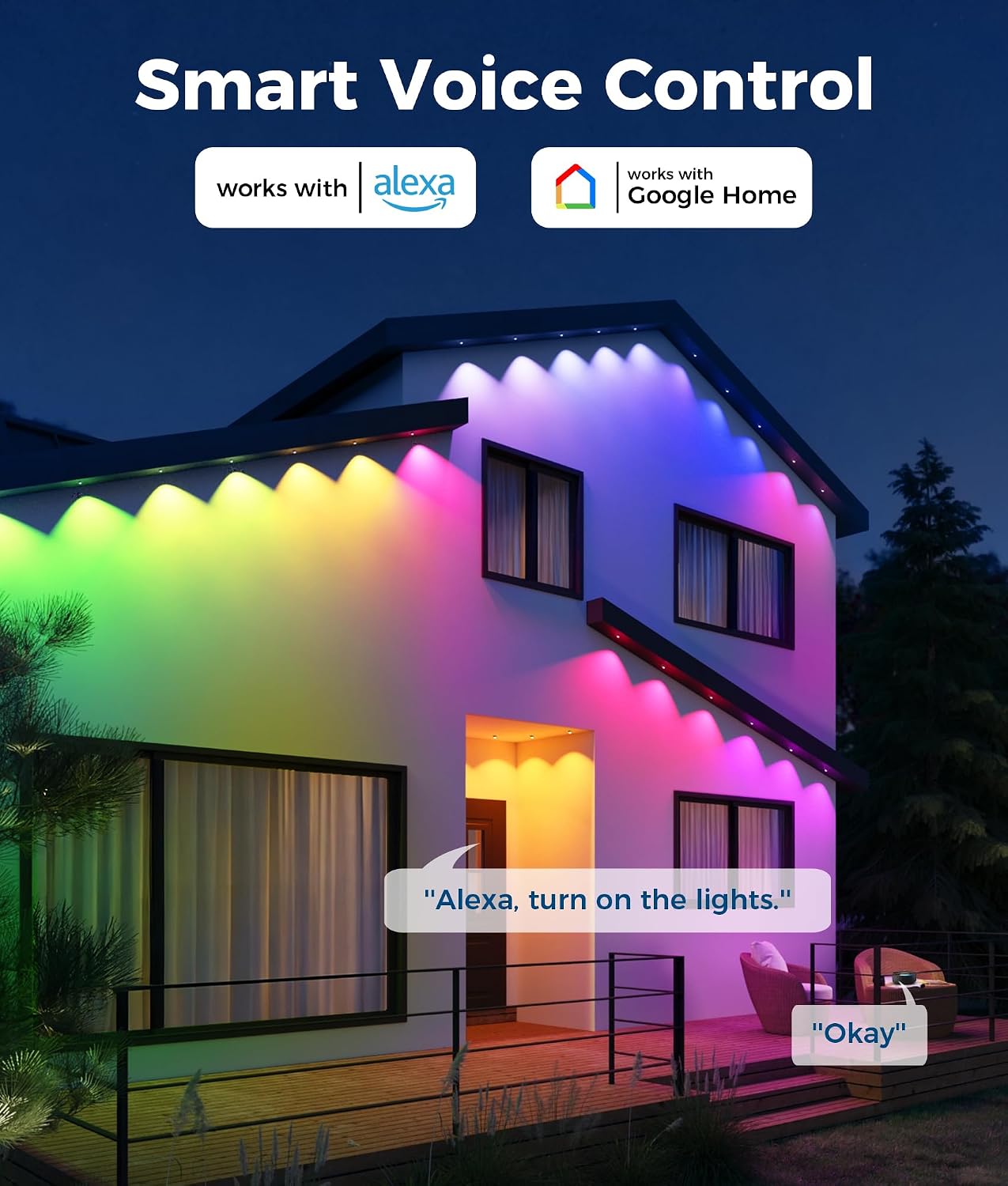 DeckTok Permanent Christmas Lights Outdoor, 100ft RGB & 60pcs LED Lights | 79 Scene Modes with Timer for Smart Outdoor Christmas Decorations, IP67 Waterproof Works with Alexa and Google Assistant