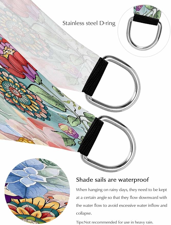 Sun Shade Sail 12'x16' Boho Floral Rectangle Sun Shade Sails Canopy Waterproof - Image 8