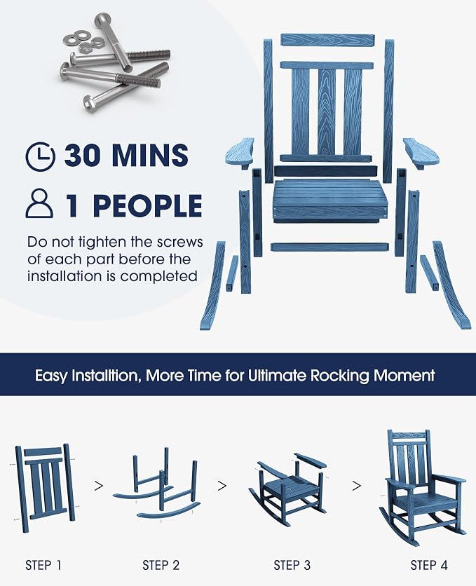 KINGYES Oversized Outdoor Rocking Chair Set of 6, All-Weather Patio Rocking - Image 6