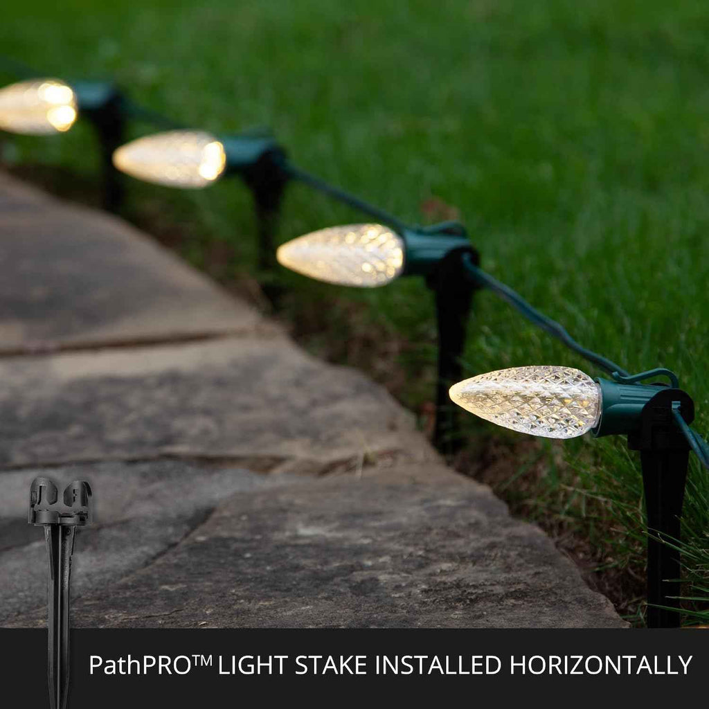 25-Pack PathPRO Christmas Light Stakes for Yard C9 or C7 Ground Stakes for Lights, Universal Light Stakes Heavy-Duty for Vertical or Horizontal Display, SPT1 or SPT2, 18 or 20 Gauge Wire – Made in USA