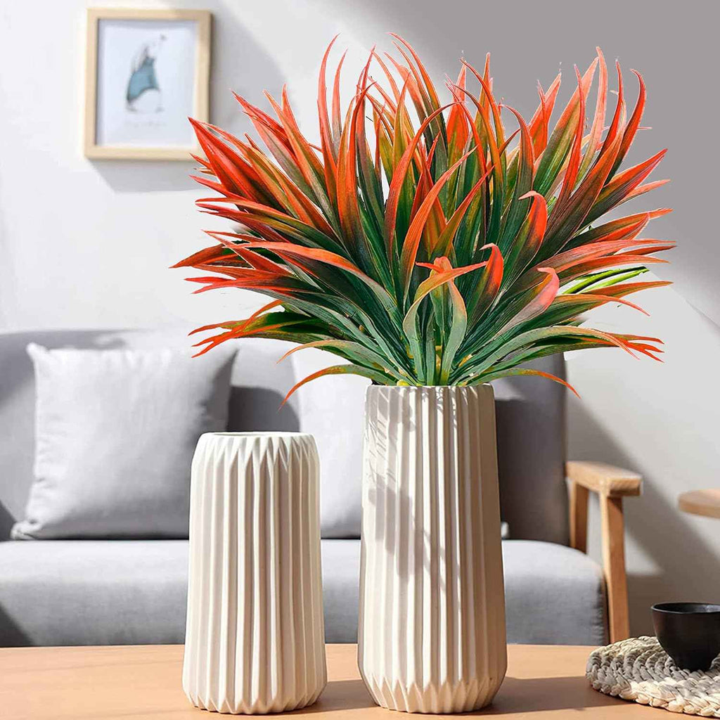 8 Pcs Artificial Plants Outdoor, UV Resistant, Fake Tropical Plants | Artificial Flowers for Outdoors, Red Artificial Tall Grass Plant Outdoor, Realistic, for Outdoor Planter Pot Ground