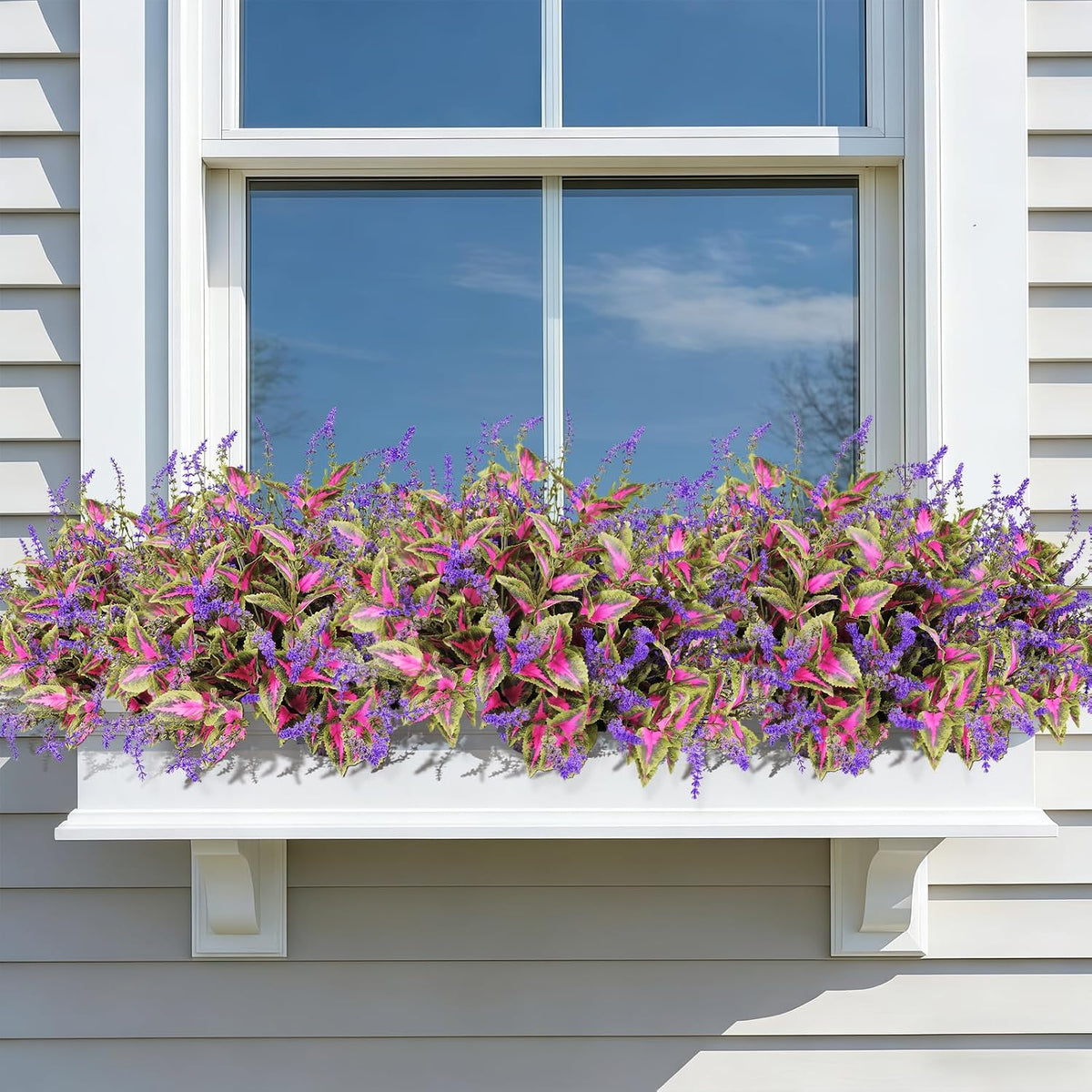 Artificial Outdoor Plants, 20 Bundles Faux Plants for Outdoor Planters, Realistic Coleus Greenery with Purple Flowers, UV Resistant for Porch Patio Garden Decor