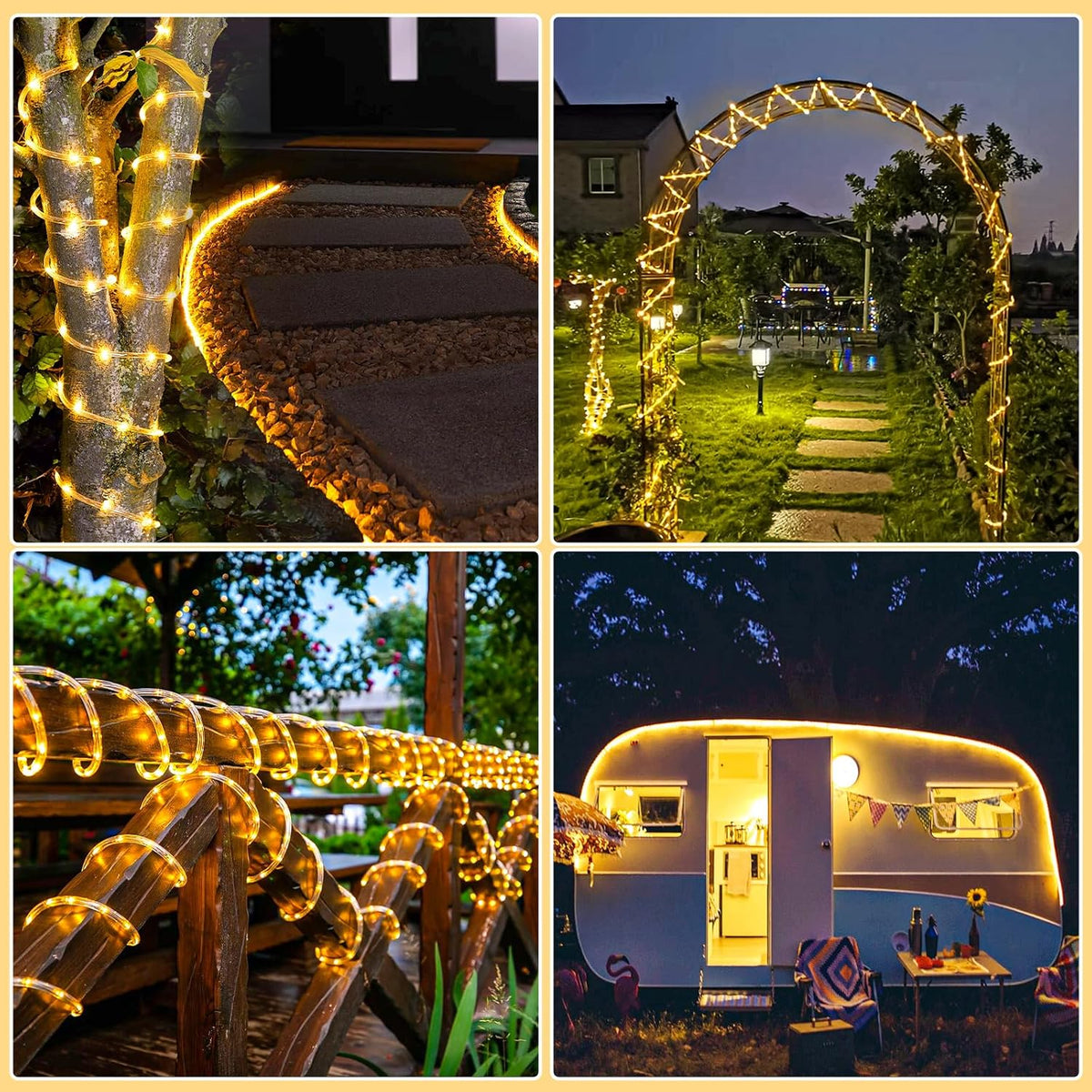 66FT 200 LED Rope Lights for Outside, Warm White Rope Lights Indoor | Connectable Flexible Plug in Outdoor String Lights for House Bedroom Patio Pool Landscape Camping Party Decorations