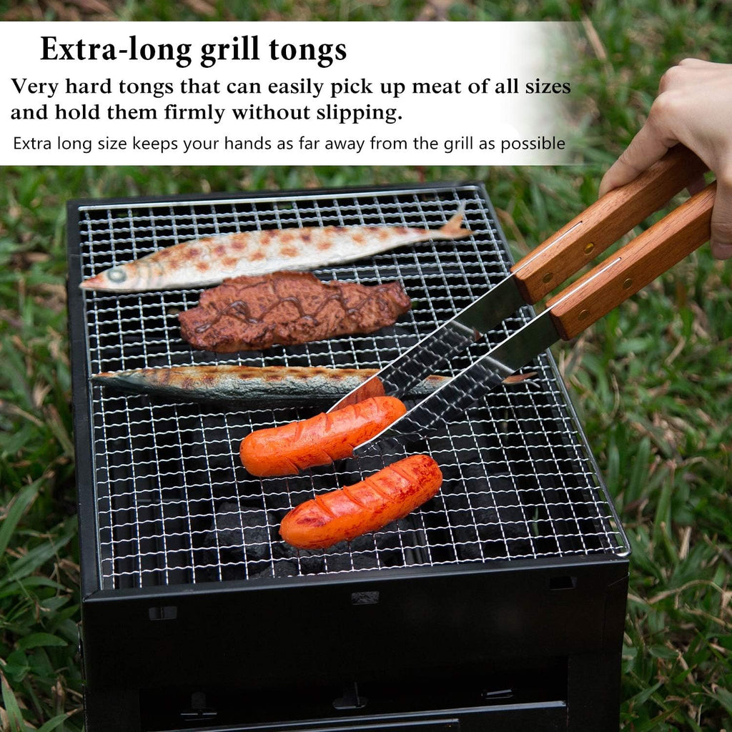 IMAGE Wooden BBQ Accessories Grilling Tools,Stainless Steel BBQ Tools Grill Utensils Set for Outdoor Grill, Cooking, Backyard Barbecue & Camping Gift for Man Dad Women Barbecue Enthusiasts Set of 4