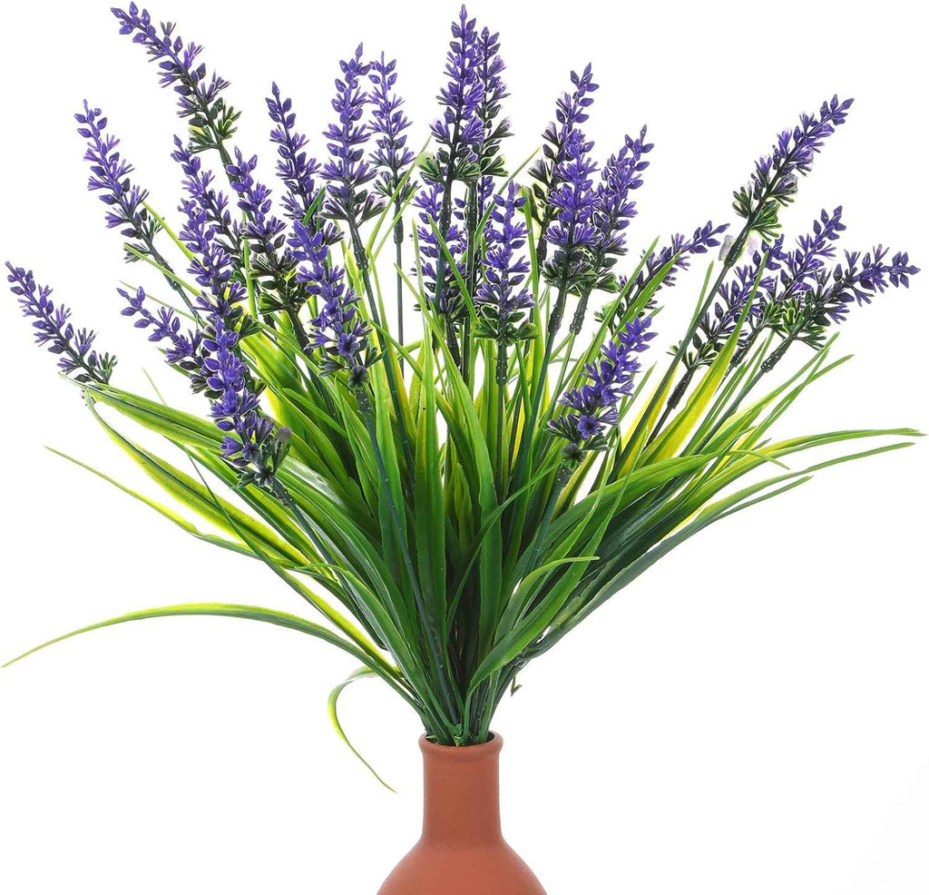 4 Bundles Fake Monkey Grass, 13.5inch UV Resistant Lavender, Faux Monkey Grass Greenery Stems, Artificial Lavender Flower for Pot Planter Filler Patio Garden Porch Decor, Purple Green