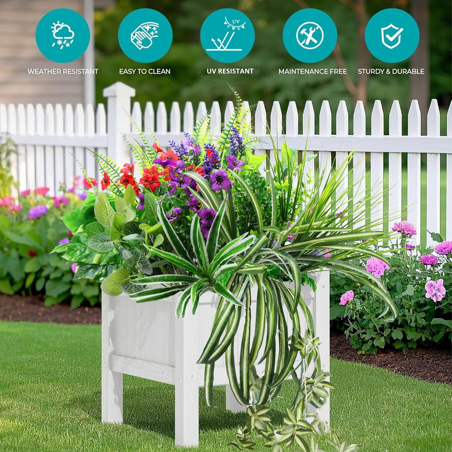 14 Bundles Artificial Plants Flower Outdoor, UV Resistant Faux Greenery with Flowers & Cascading Vines, Fake Plants for Planters, Window Boxes, Hanging Baskets & Garden Decor