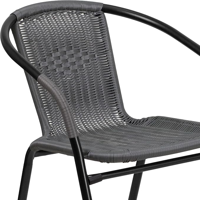 Flash Furniture Lila 2 Pack Gray Rattan Indoor-Outdoor Restaurant Stack Chair - Image 11
