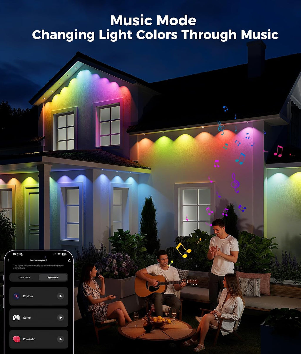 DeckTok Permanent Christmas Lights Outdoor, 100ft RGB & 60pcs LED Lights | 79 Scene Modes with Timer for Smart Outdoor Christmas Decorations, IP67 Waterproof Works with Alexa and Google Assistant