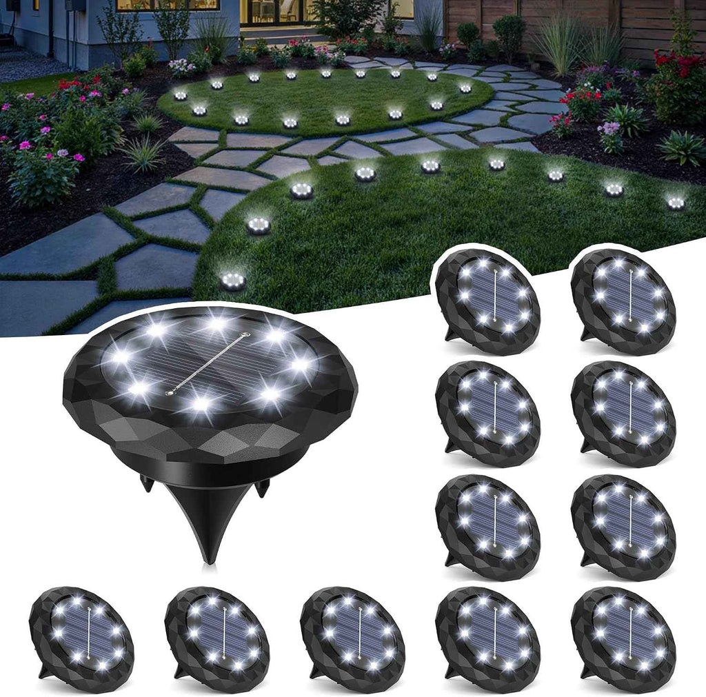 SOLPEX 12 Pack Small Solar Ground Lights, Driveway Lights Cool White | Solar Powered Pathway Lights Waterproof, Landscape Lighting for Walkway, Garden, Backyard, Patio- Black Lampshade