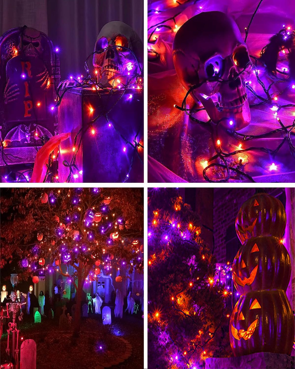 Solar Halloween String Lights, 100 LED Orange Purple Fairy Lights, 8 Modes IP65 Waterproof Auto On/Off for Indoor Outdoor Holiday Decor