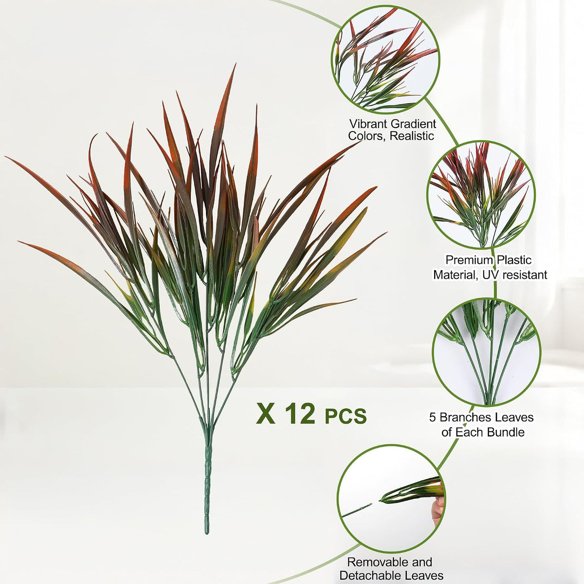 HyeFlora 12 Bundles Artificial Plants Outdoor Fake Greenery Plastic Grass Stems, UV Resistant Faux Plants for Outside Planters Realistic Artificial Bushes for Outdoors Patio Porch Window Garden Decor