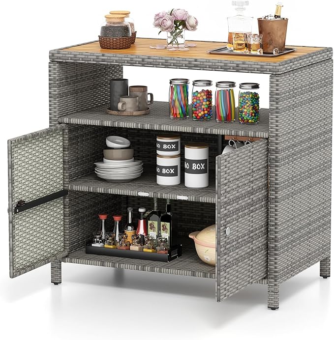 Tangkula Rattan Outdoor Storage Cabinet, Patiojoy Outdoor Cabinet by TANGKULA