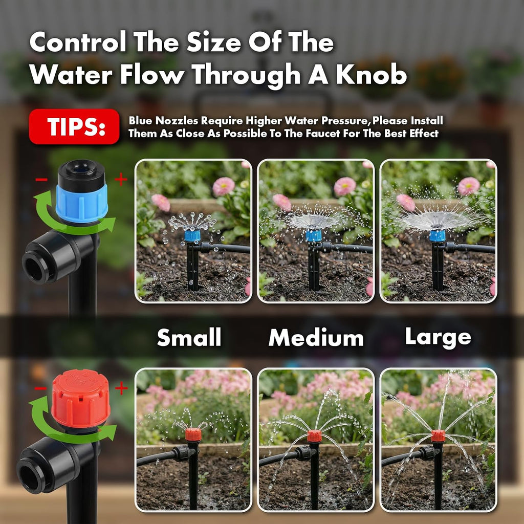 Drip Irrigation System 230FT Quick-Connect Drip Irrigation Kit with 1/4 inch 1/2 inch Irrigation Tubing Hose and Accessories for Lawn Raised Bed Greenhouse Plant Watering System