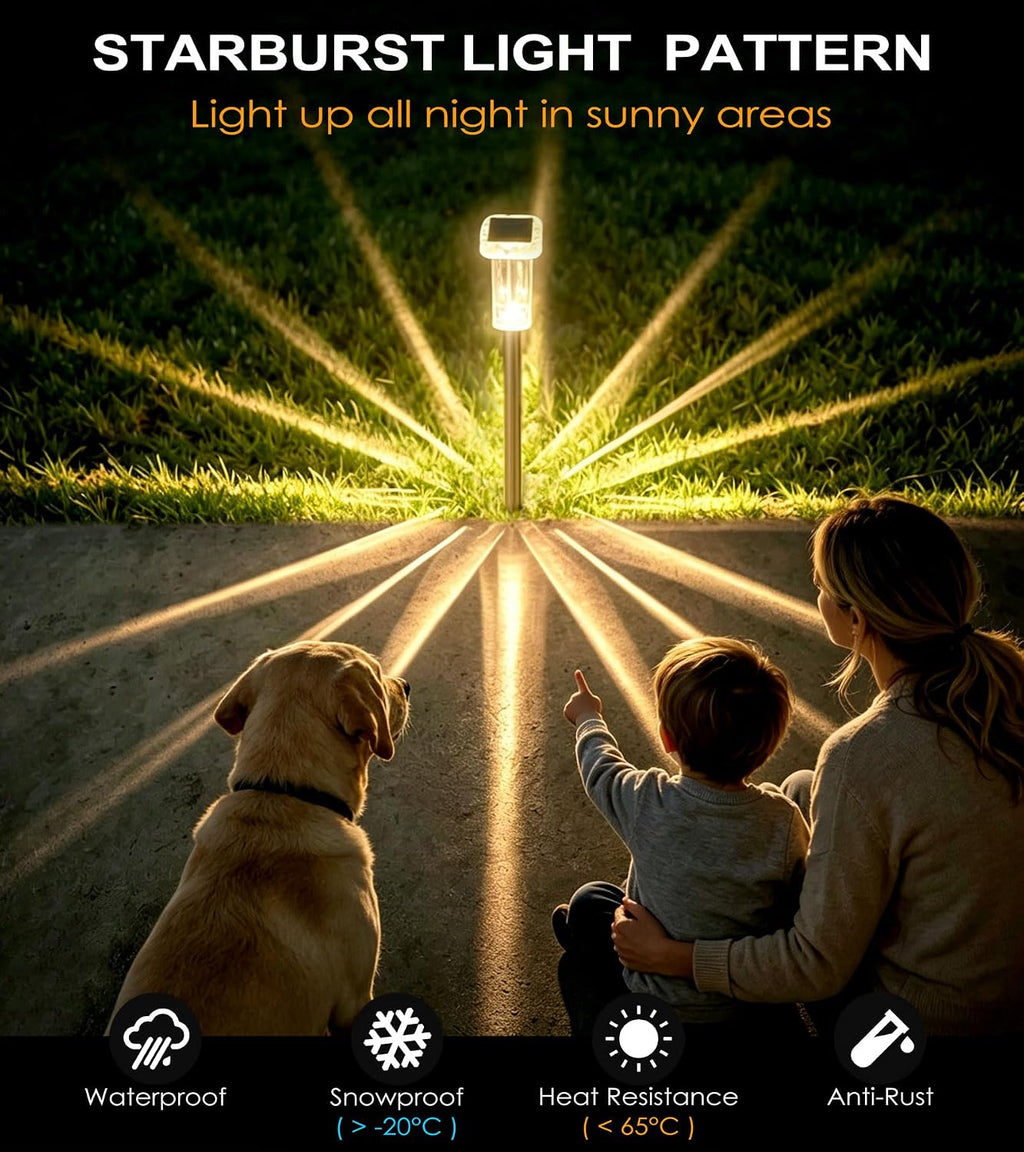 DenicMic Pathway Solar Lights Outdoor Waterproof 4 Pack Halloween Decor | 10 Color Mode LED Stake Lights for Yard Garden Driveway Walkway Landscape Path Lights Auto On/Off, Acrylic/Stainless Steel