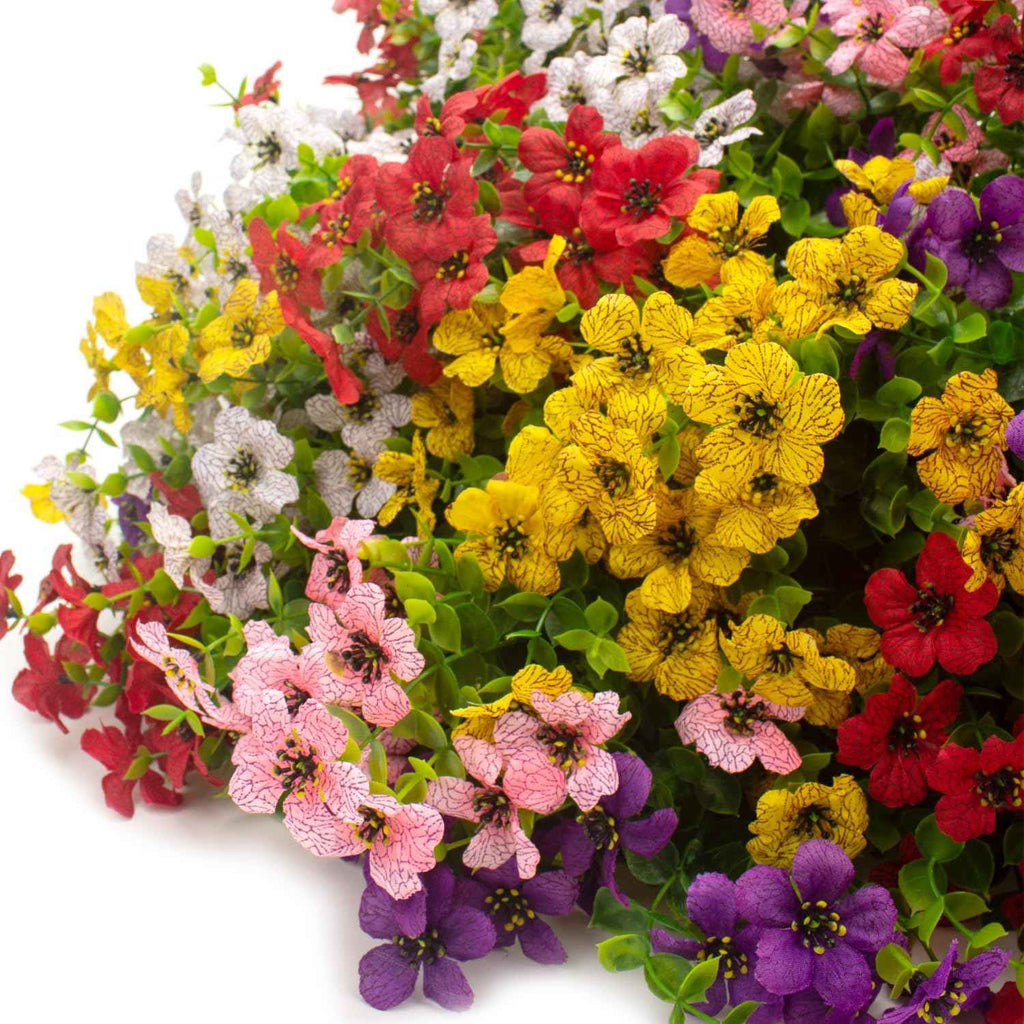 Grunyia 20 Bundles Artificial Flowers for Outdoors, UV Resistant Fake Plants Flowers Greenery Shrubs Plants for Decoration Outside Plants Hanging Planter Home Garden Decor