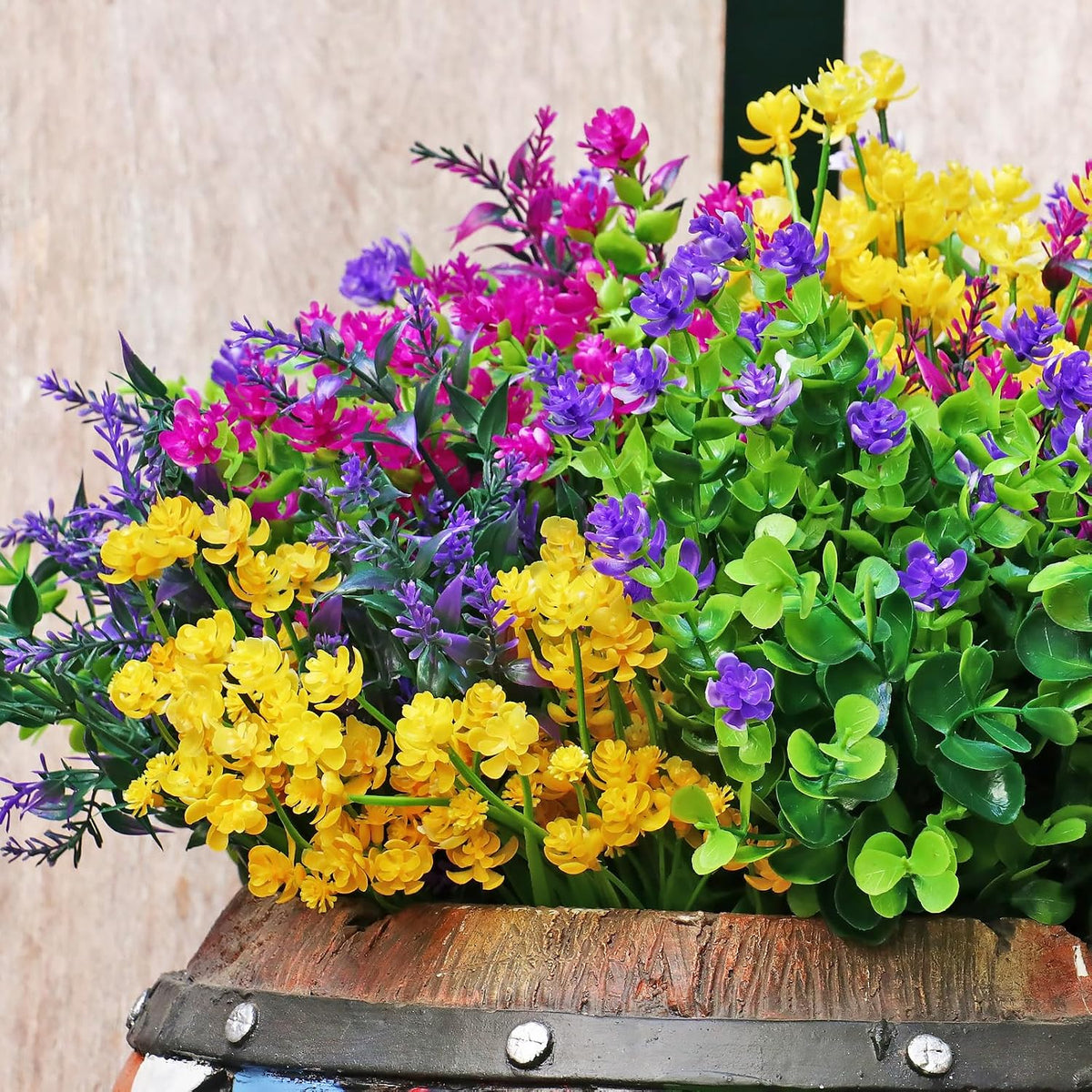 24 Bundles Artificial Fake Flowers Outdoor, UV Resistant No Fade Boxwood Faux Plastic Shrubs Greenery Plants for Garden Patio Porch Window Box Home Indoor Wedding Farmhouse Hanging Planter Décor