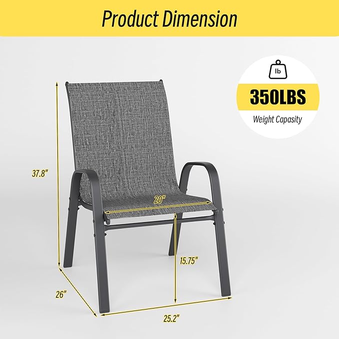 Betterhood Patio Chairs Set of 6, Stackable Outdoor Dining Chairs Set - Image 3