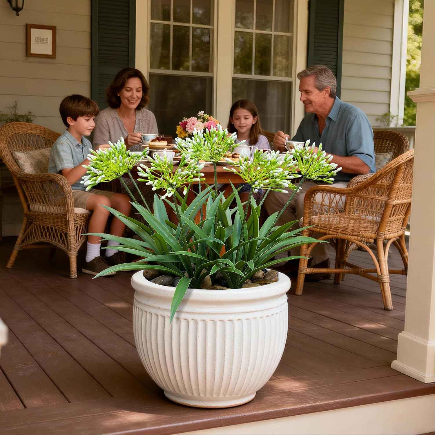 8 Bundles Artificial Flowers Plants for Outdoor Planters | 18.9 in Green Large Fake Flowers | Spring Summer Look Real Plasic Faux Plant for Front Porch Pathway Garden Patio (Green)