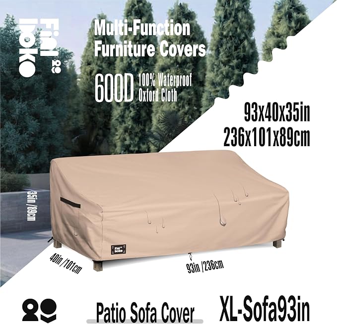 3-Seater Outdoor Couch Cover, 93Wx40Dx35H Inches Patio Furniture Covers - Image 2