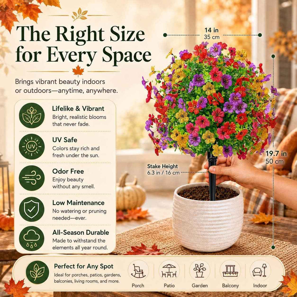 Artificial Flowers for Outdoors, UV Resistant Faux Topiary Ball Plants with Ground Stakes, 22 Inch Realistic Fake Greenery Bushes, Waterproof Fade Proof for Garden Porch Patio Yard Decor, 2 Pack