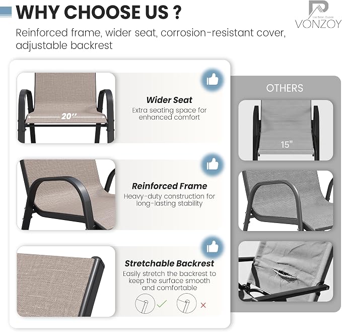 Patio Dining Chairs Set of 4, Stackable Dining Chairs High Back, Breathable - Image 5