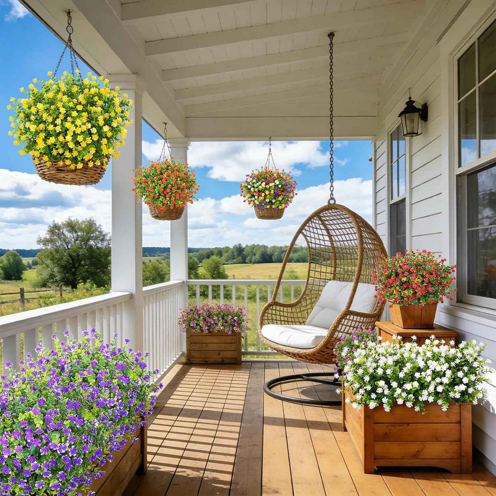 24 Bundles Artificial Flowers for Outdoors, Mixed Color | Faux plastic flowers, UV resistant, fake greenery shrubs plants, spring summer porch window garden planter home decor