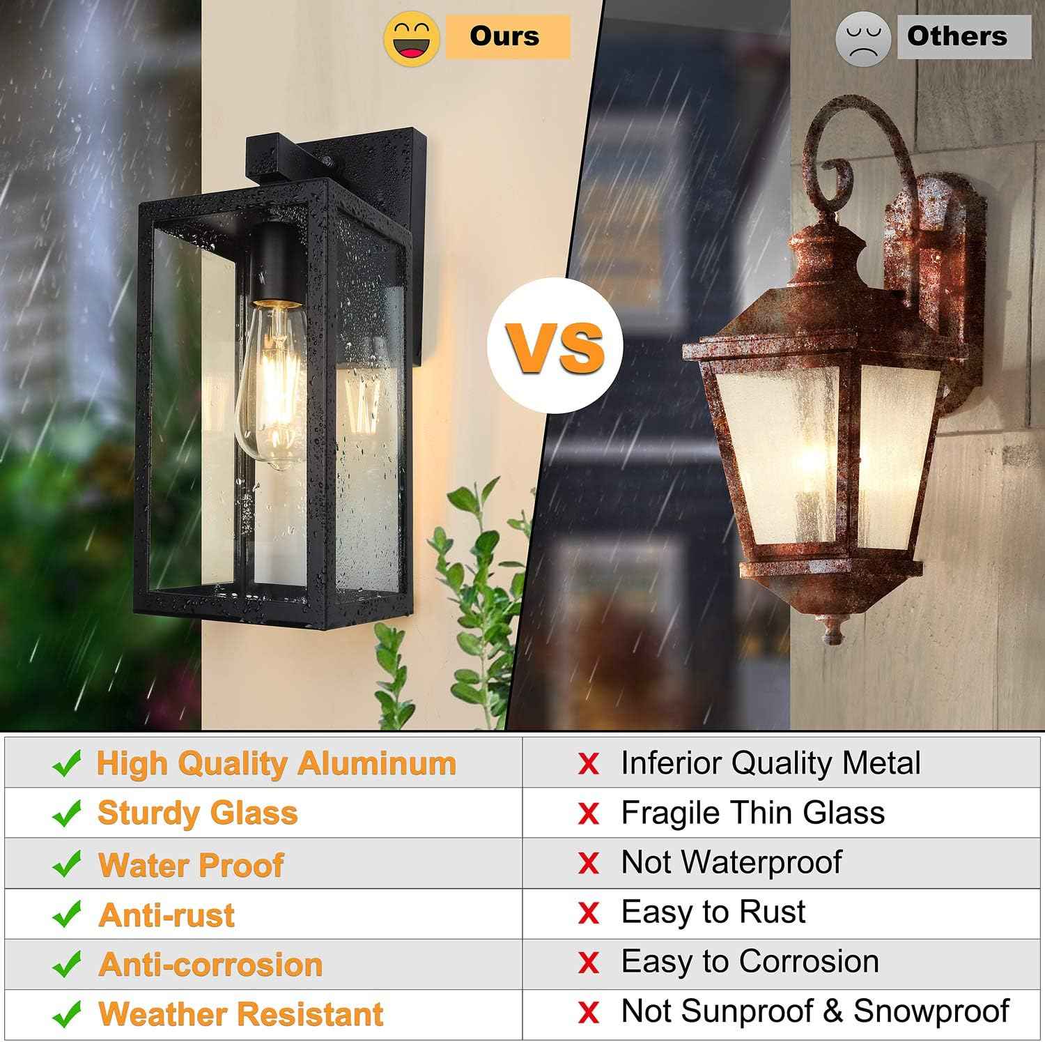 13" Dusk to Dawn Sensor Outdoor Wall Lighting, Large Waterproof Wall Sconce | Porch Lantern Fixture, E26 Socket & Glass Shade, Waterproof, Matte Black Wall Mount Lighting for Patio Front Door Entryway