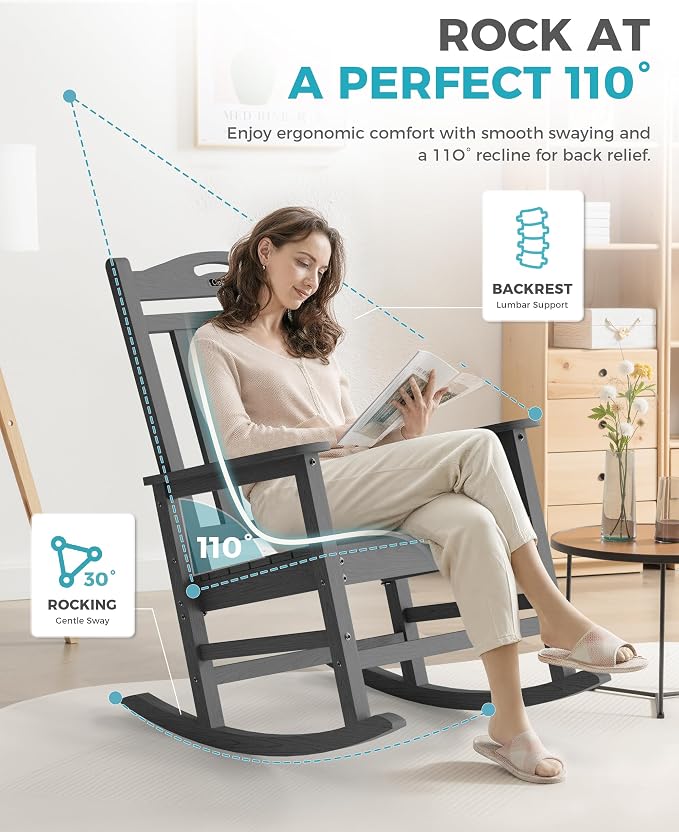 Ciokea Oversized Outdoor Rocking Chairs Set of 4, 380lbs Heavy-Duty Large Patio - Image 5