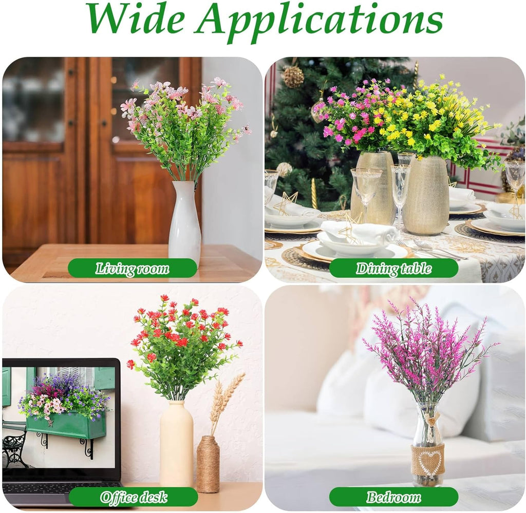 20 Bundles Artificial Spring Summer Flowers Bulk for Outdoors, UV Resistant | Silk Fake Wildflowers and Plastic Faux Lavender Plants for Outside Garden Patio Porch Window Box Hanging Basket Decor