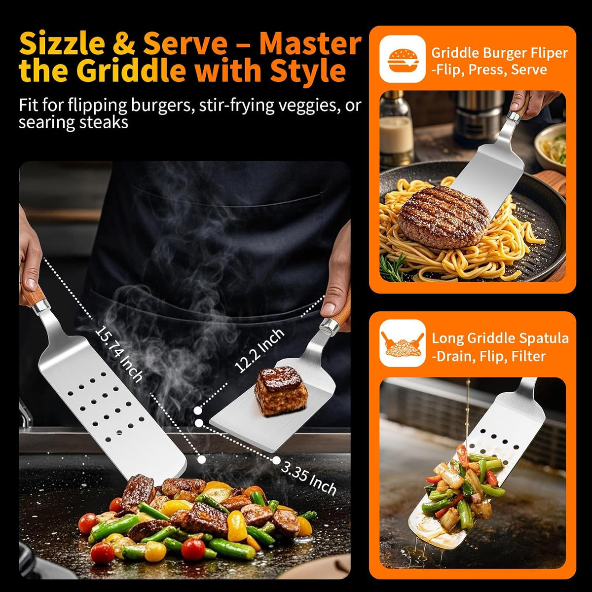 RIKOJUXI Heavy Duty Stainless Steel BBQ Accessories Tools Set Grill Gift | Grilling Gifts for Men Women Father BBQ Tools Grill Accessories for Outdoor Grill with Spatula, Fork, Tongs