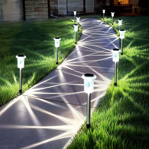 10 Pack Solar Pathway Lights Outdoor Waterproof, Cool White LED | Solar Lights Outdoor for Yard Garden Outside Walkway Driveway Landscape Lighting, Auto On/Off Stainless Steel Stake Lights
