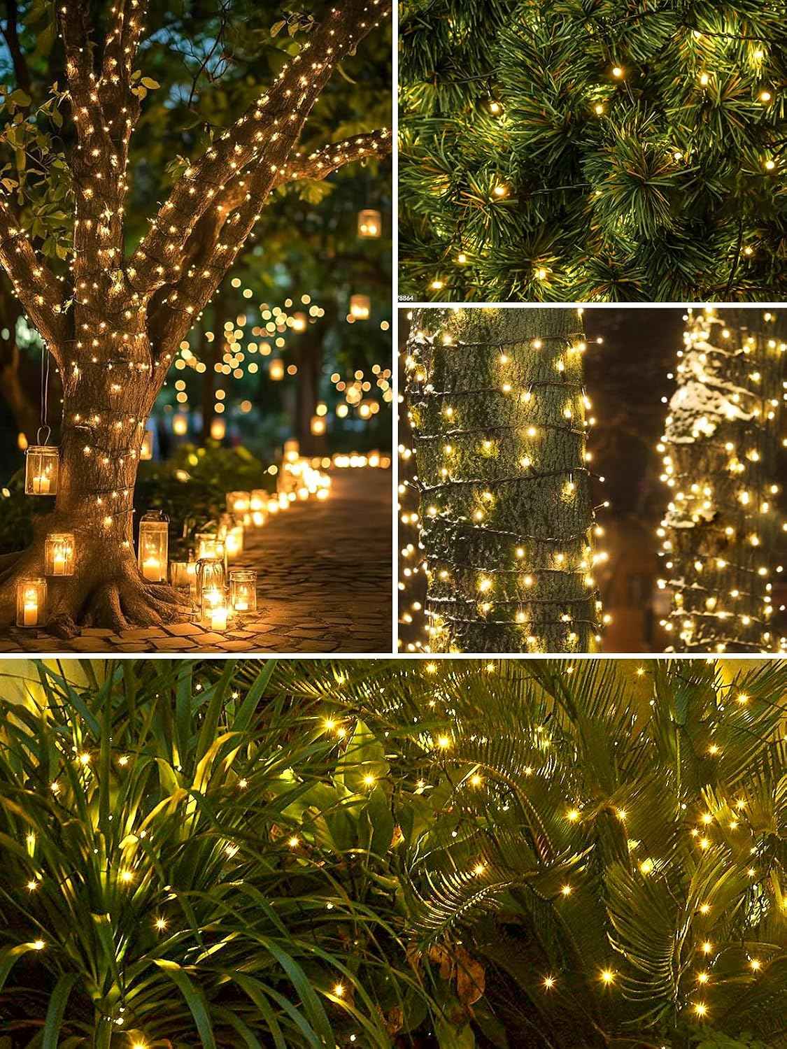 Solar String Lights Outdoor 2 Pack 200 LED 66FT Christmas Lights Warm White | 8 Lighting Modes, Memory Function, Auto On/Off, IP65 Waterproof Twinkle Lights for Outside Garden Yard Party Xmas Tree Decor