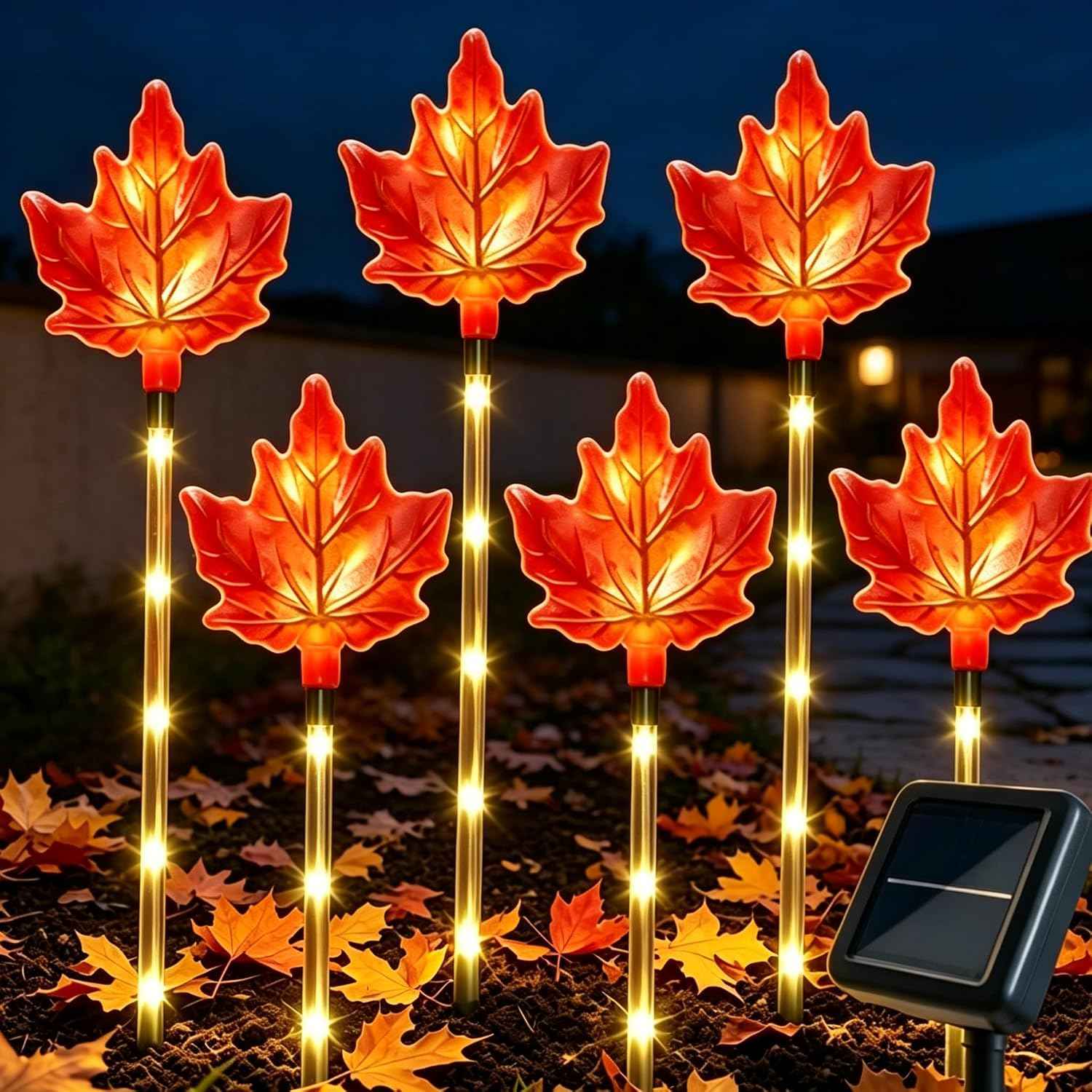 Solar Fall Pathway Lights - 6 Pack Outdoor Path Maple Leaf Light, 8 Lighting Modes, Waterproof Garden Stake Lights for Autumn, Thanksgiving, Halloween, Landscae Decor