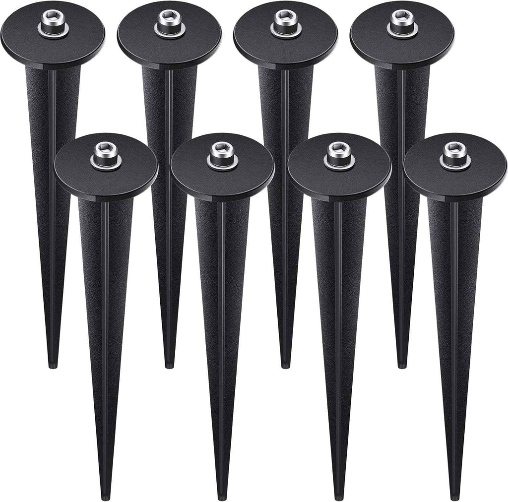 Zhengmy 8 Packs Flood Light Ground Stakes Metal Threaded for Solar,Black | Replacement Stakes with Hex Screws for LED Landscape Lights, 6.3 Inch Fits Gardens Yard Path Lawn Decorations, Metal