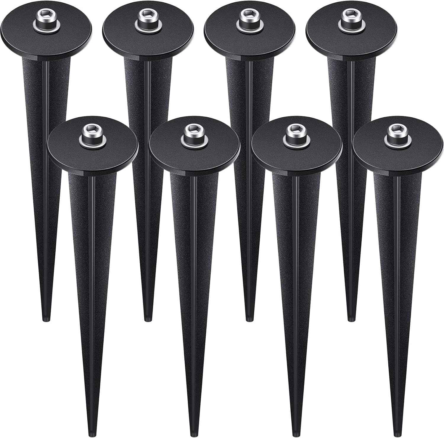 Zhengmy 8 Packs Flood Light Ground Stakes Metal Threaded for Solar,Black | Replacement Stakes with Hex Screws for LED Landscape Lights, 6.3 Inch Fits Gardens Yard Path Lawn Decorations, Metal