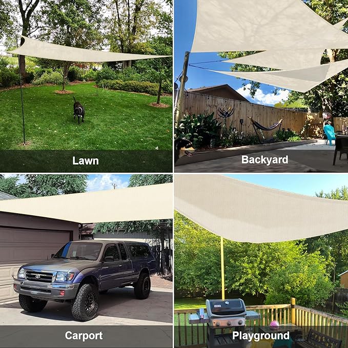 SUNLAX Sun Shade Sail 16' x 16' x 16' Butter Cream Triangle Canopy Sail Shade - Image 8