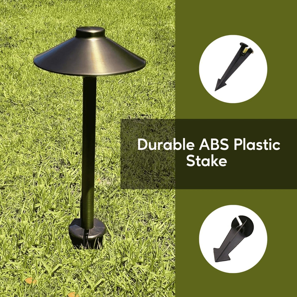 8" Outdoor Light Stake in Black Finish - Support Light Fixture Spikes, Universal Use, Resin Materials, Side Wireway (2 - Large Spike with Brass Wireway)