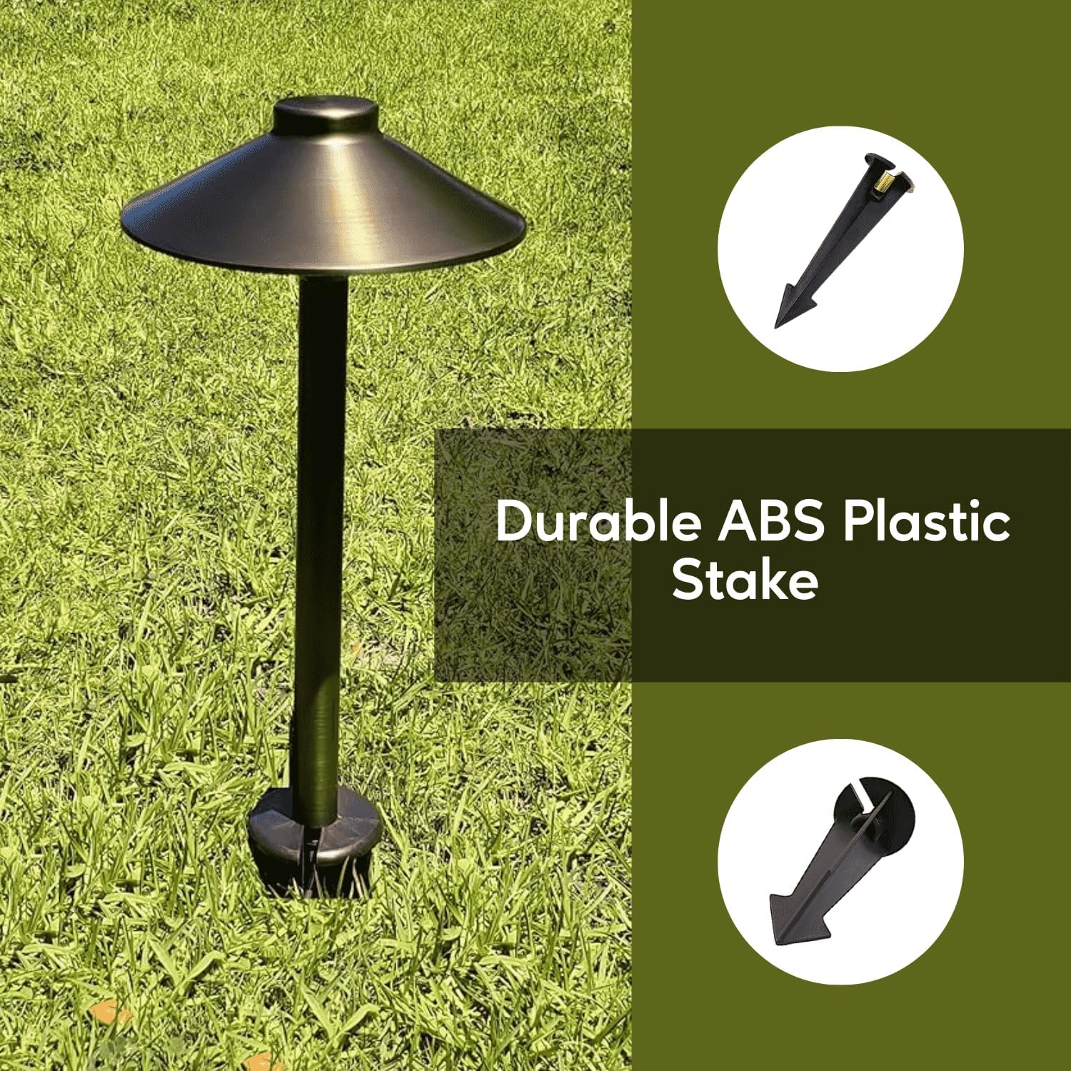 8" Outdoor Light Stake in Black Finish - Support Light Fixture Spikes, Universal Use, Resin Materials, Side Wireway (2 - Large Spike with Brass Wireway)