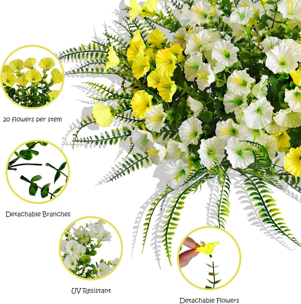 Outdoor Artificial Bushes Plants,UV Resistant Fake Greenery Stems Shrubs Faux Greenery for Outdoor Front Porch Window Box Decorations 8pcs