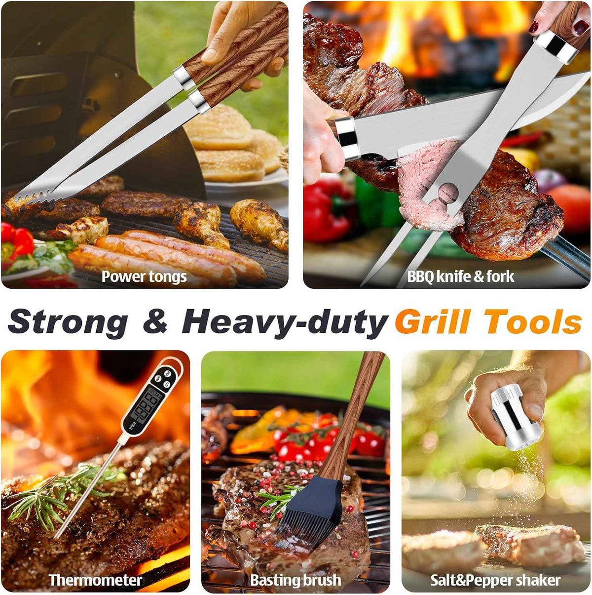 ROMANTICIST 26pcs Grilling Gifts for Men, Dad Gifts for Father's Day, Stainless Steel BBQ Grill Accessories Tools Set, Heavy Duty BBQ Utensils Kit with Apron, Thermometer, Mats in Aluminum Case Brown