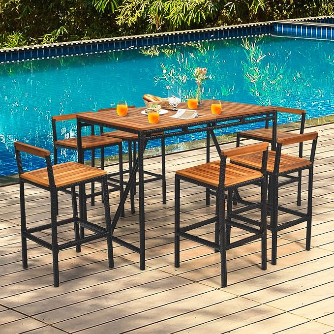 Tangkula 7-Piece Acacia Wood Bar Set - Image 2
