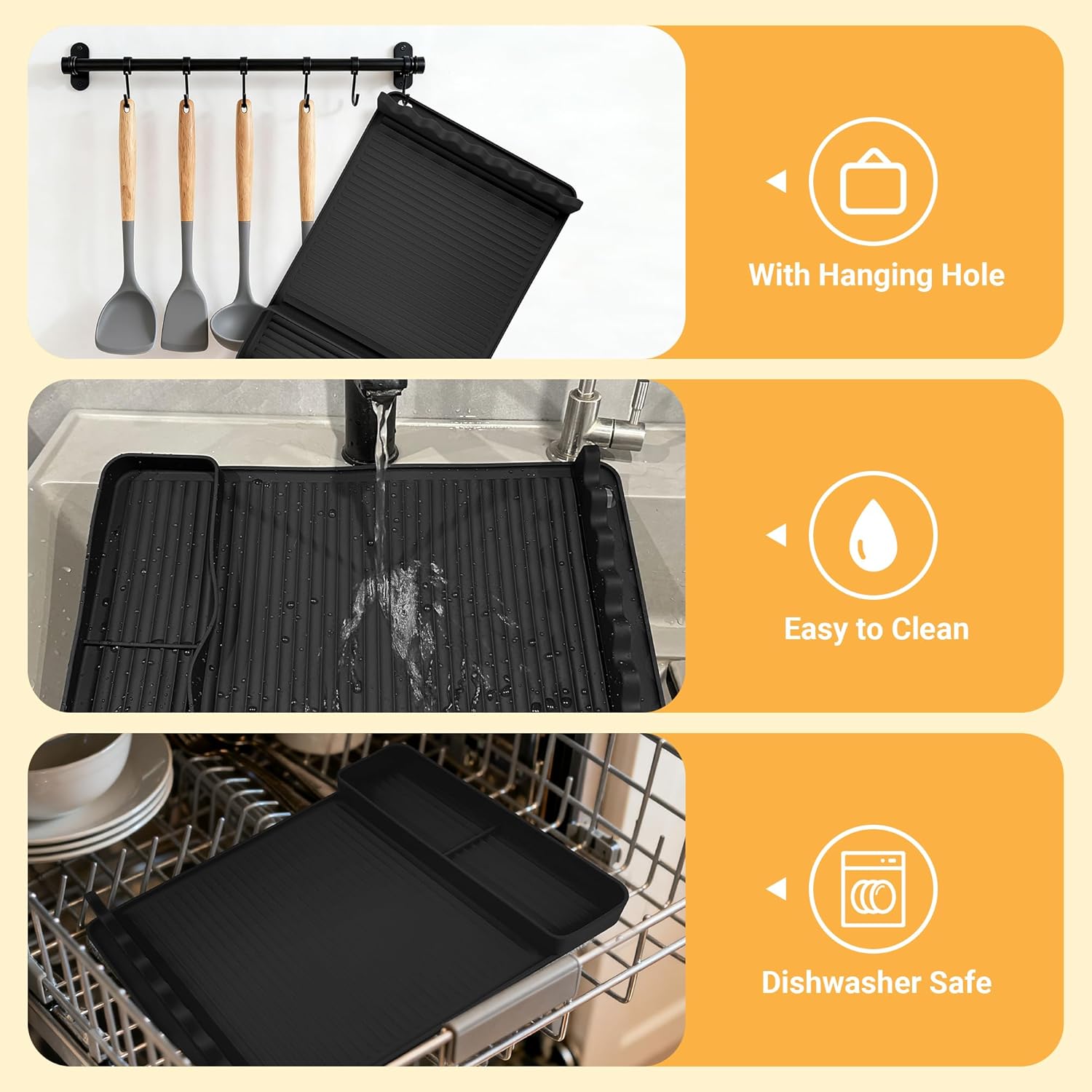 Silicone Grill Mat for Blackstone Griddles & Outdoor Grills - Heat Resistant (450°F) Countertop Protector, Non-Slip Tool Organizer & Grease Catcher, 16x11.5 Inch(Black)