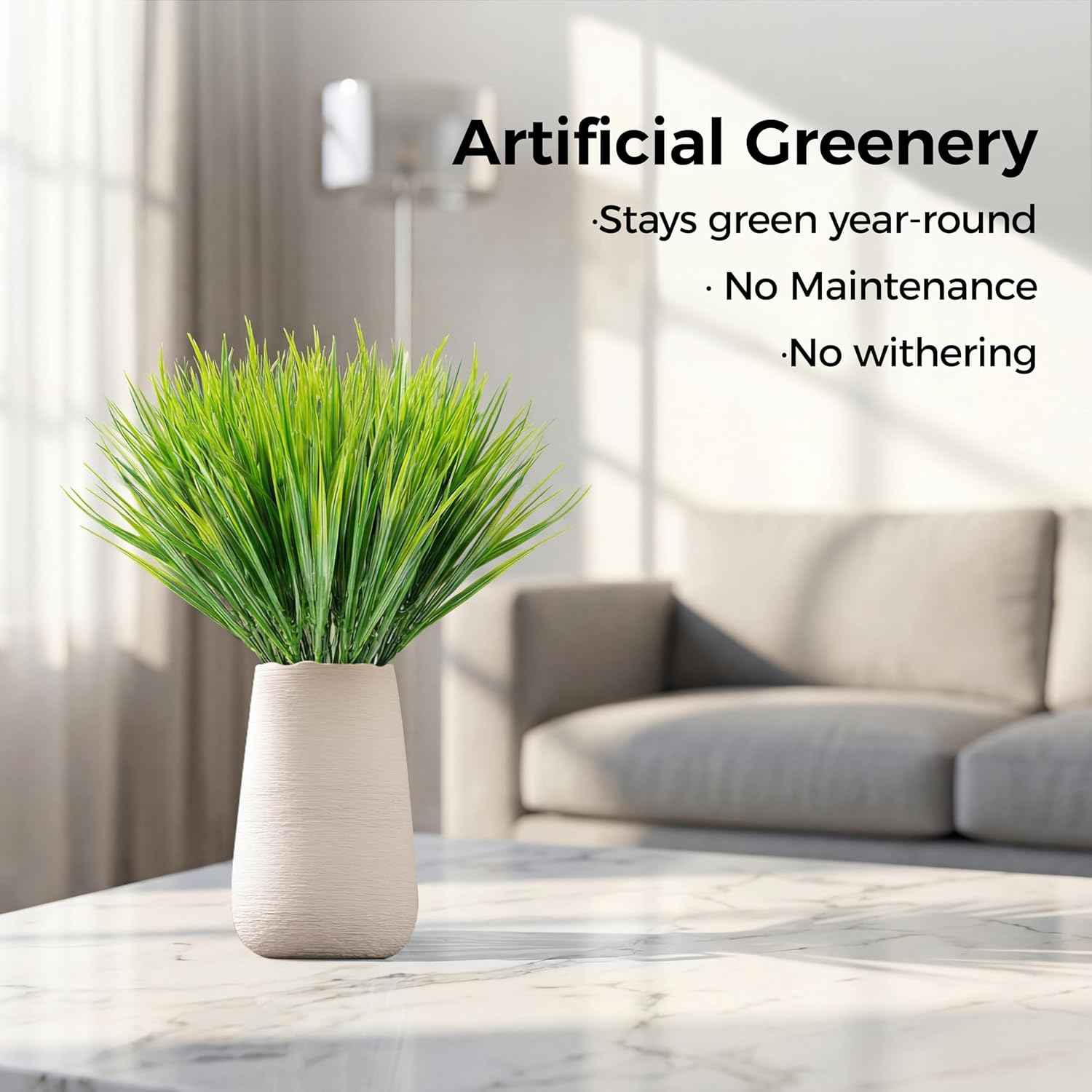 MAQIHAN 10PCS Artificial Grass Plants - Faux Wheat Greenery Outdoor Decor | Realistic UV Resistant Fake Grass Stems for Planters, Porch, Patio, Garden, Artificial Greenery for Indoor Outdoor Decoration