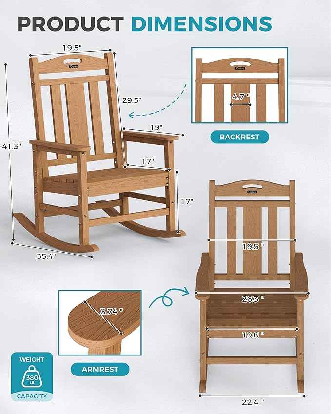 Ciokea Oversized Outdoor Rocking Chair, 380lbs Heavy-Duty Large Patio Rocker
