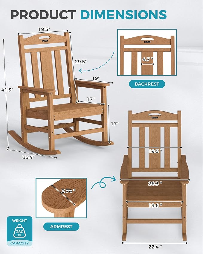 Ciokea Oversized Outdoor Rocking Chairs Set of 2, 380lbs Heavy-Duty Large Patio - Image 3