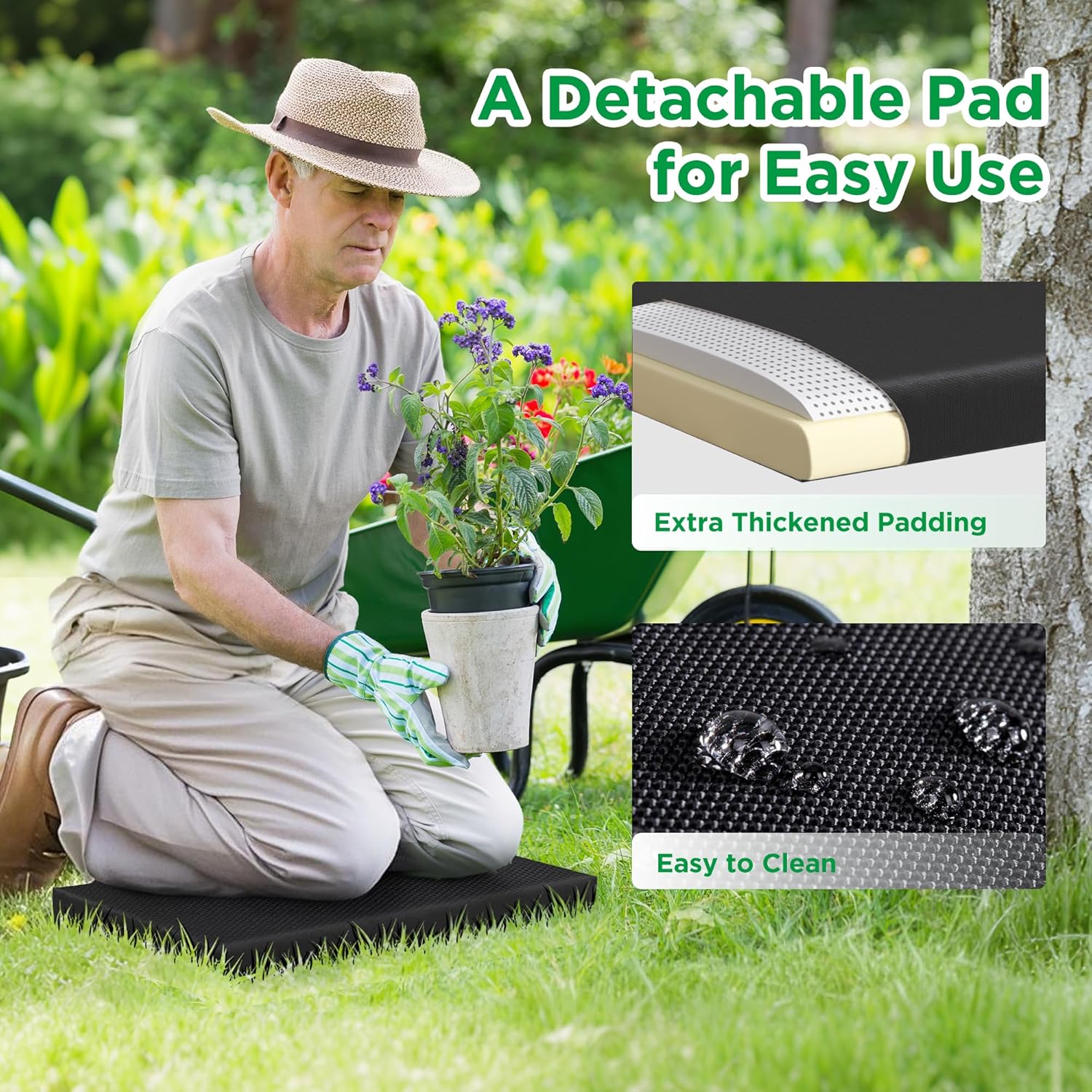 10.8” Wide Garden Kneeler and Seat, Heavy Duty Foldable Garden Stool | Included Thickened Kneeling Pad, Portable Gardening Bench Chair for Seniors & Parents with Tool Belt Pouch